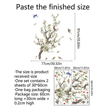 2PCS New Branches Flowers Birds for Living Room Bedroom Bathroom Decoration Kids Home Decor Background Wall Self-Adhesive Murals (Online Order Only)