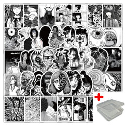 53pcs Black & White Horror Anime Stickers for Wall Decoration with Storage Box (Online Order Only)