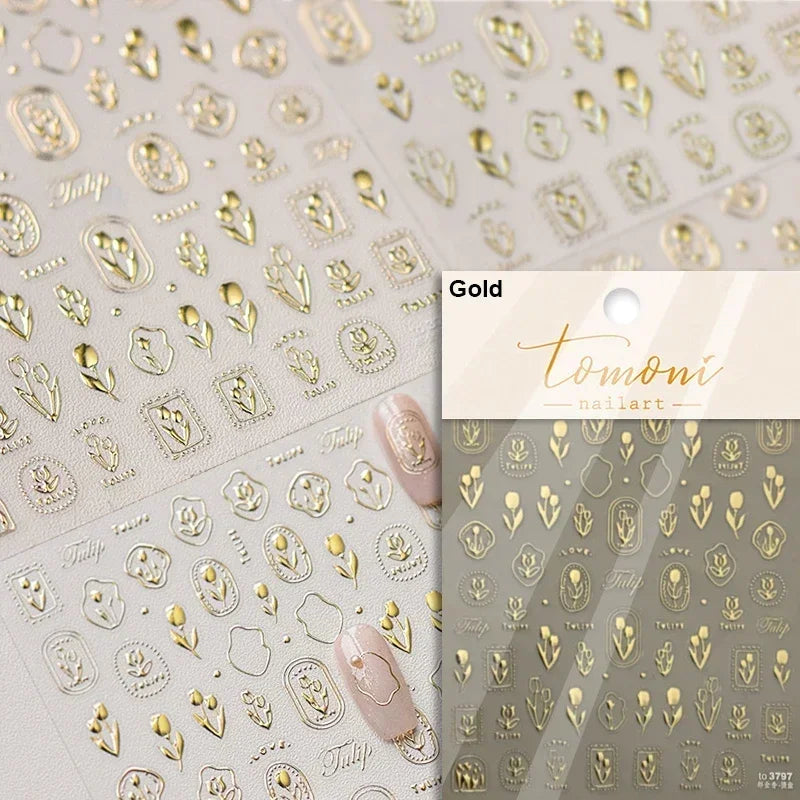Retro Rose Gold Silver Totem Picture Photo Frame Flower 5D Self Adhesive Nail Art Stickers 5D Shiny Rhinestone Manicure Decals (ONLINE ORDER ONLY)