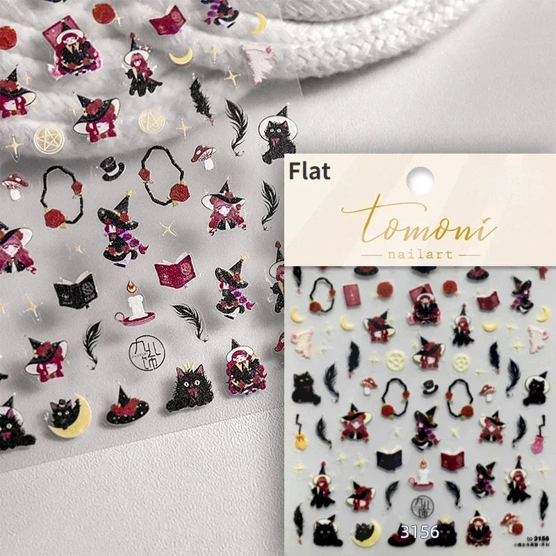 Cat Eye Halloween Terror Spider Cross Rose Love Heart Flower Snake Web Candy Bunny Thrilling Nail Art Stickers Manicure Decals (Online Order Only)