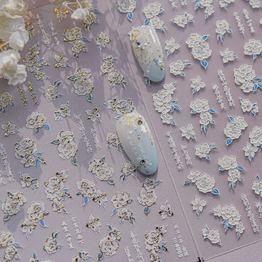 Camellia Tea After Rain Fragrant Flower Paint in Gold White Antique Chinese Characters Adhesive Nail Art Stickers Manicure Decal (ONLINE ORDER ONLY)