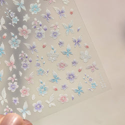 Embroidered Butterfly Flower Colourful Gradient Morning Glory Leaves Self Adhesive Nail Art Stickers Rhinestone Manicure Decals (ONLINE ORDER ONLY)