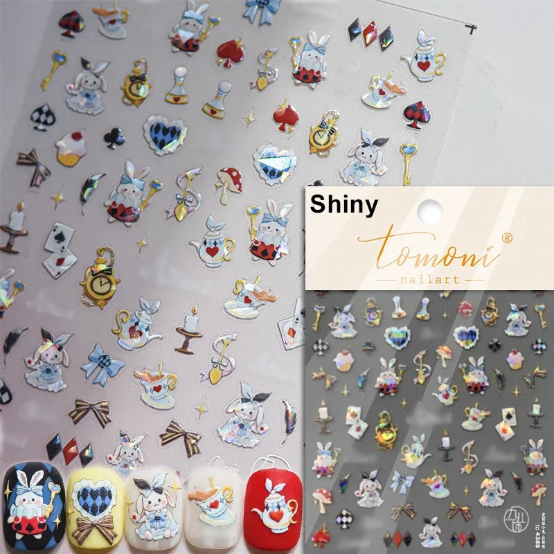 Dog Rabbit Line Bunny Footprint Bowknot Heart Cake Strawberry Flowers Bone Graffiti Adhesive Nail Art Stickers Manicure Decals (ONLINE ORDER ONLY)