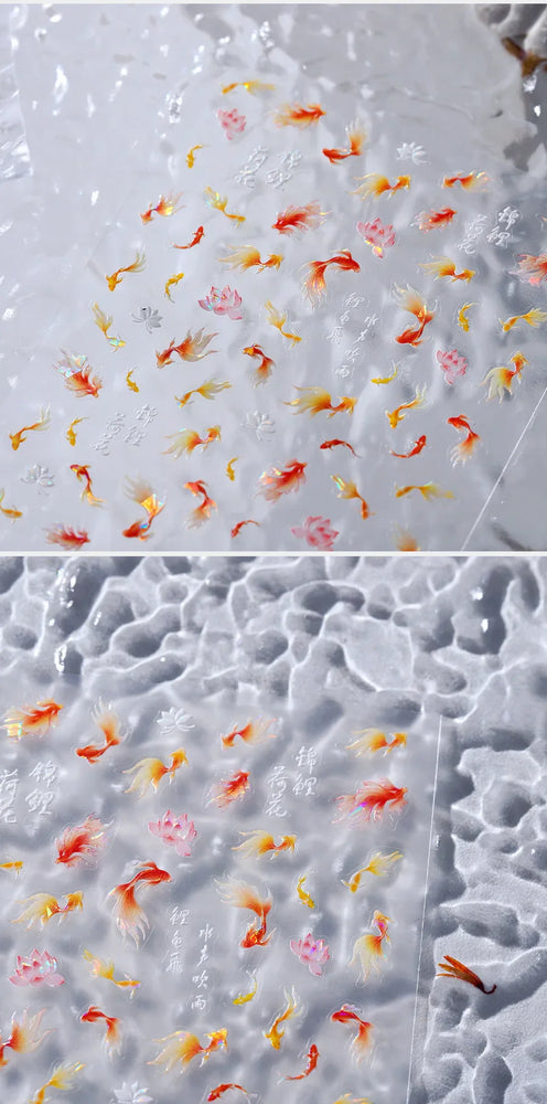 Pink Lotus Flower Red Gold Koi Carp Fish Tail Fancy Carp Self Adhesive Nail Art Decorations Stickers Manicure Decals Wholesale (ONLINE ORDER ONLY)