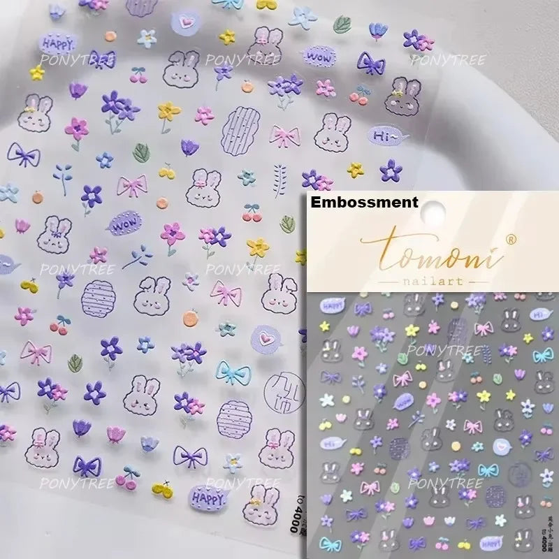 Bunny Love Heart Rabbit Nurse Cut Wound Bowknot Pill Flower Medicine Treatment Self Adhesive Nail Art Stickers Manicure Decals (ONLINE ORDER ONLY)