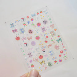 Dyeing Apple Cherry Fruit Dog Puppy Bowknot Colorful Cartoon Graffiti Reliefs Adhesive Nail Art Stickers Flowers Manicure Decals (ONLINE ORDER ONLY)