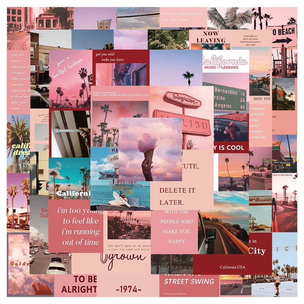 Pink Landscape Stickers Aesthetic Decals for Laptop Phone Scrapbook (ONLINE ORDER ONLY)