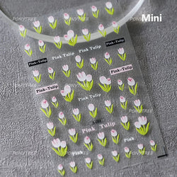 Dreamy White Lace Bowknot Purple Pink Gradual Tulip Flower Butterfly Garden Relief Adhesive Nail Art Stickers Manicure Decals (Online Order Only)