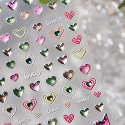 Lovely Love Heart Graffiti Crystal Geometric Cat's Eye Macaron Color Hollow Out Self Adhesive Nail Art StickersManicure Decals (ONLINE ORDER ONLY)