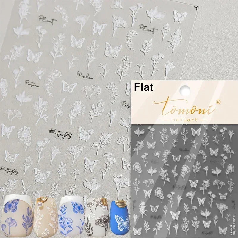 Butterfly Rose Laser Jelly Hot Stamping Lace Letter Flower Love Heart Bowknot 5D Self Adhesive Nail Art Stickers Manicure Decals (ONLINE ORDER ONLY)