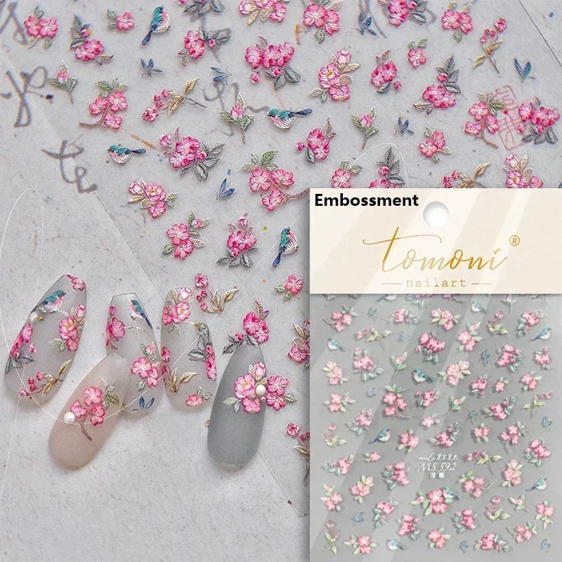 Charming Dreamy Shiny Jelly Blue Gradient Lily Flowers Rose Petal White Dot Chinese Colorful Nail Art Stickers Manicure Decals (ONLINE ORDER ONLY)