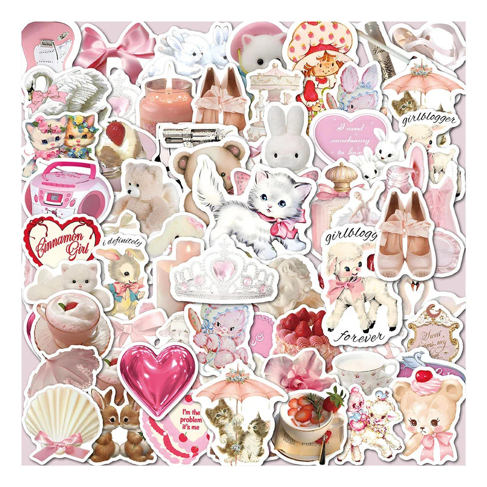 10/30/50PCS Cartoon Aesthetics Pink Stickers Cute Ins Style Decals DIY Decoration Notebook Phone Bike Laptop Fridge Luggage Toys (ONLINE ORDER ONLY)