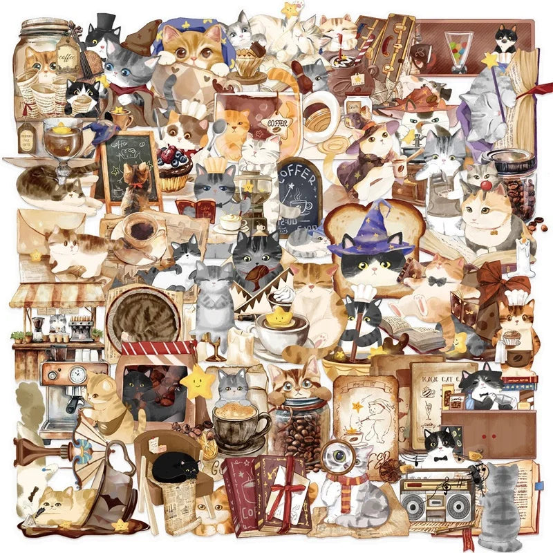 50PCS Kawaii Magic Cat PET Sticker Aesthetic Transparent Decoration Scrapbooking Stationery Hand Accounting Supplies for Kids (ONLINE ORDER ONLY)