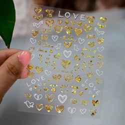 1PC Holographic Laser Heart Nail Stickers-3D Self-Adhesive Golden White Valentines Day Nail Decals For Women Nail Art Decoration (ONLINE ORDER ONLY)