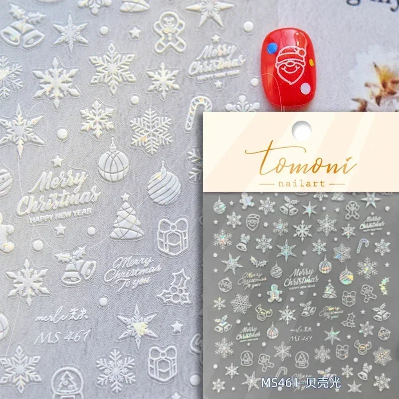 Dressy Embossment Colorful Gradient Snowflakes Laser Silver Christmas Tree Winter Bowknot Santa Nail Art Stickers Manicure Decal (Online Order Only)
