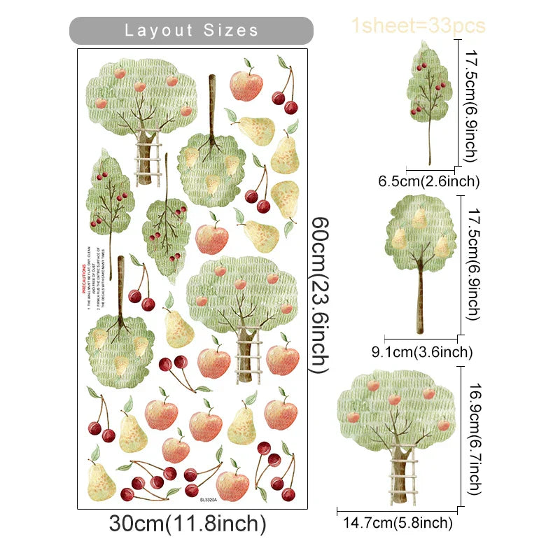 Boho Fruit Tree Wall Stickers Watercolor Nursery Decals (Online Order Only)