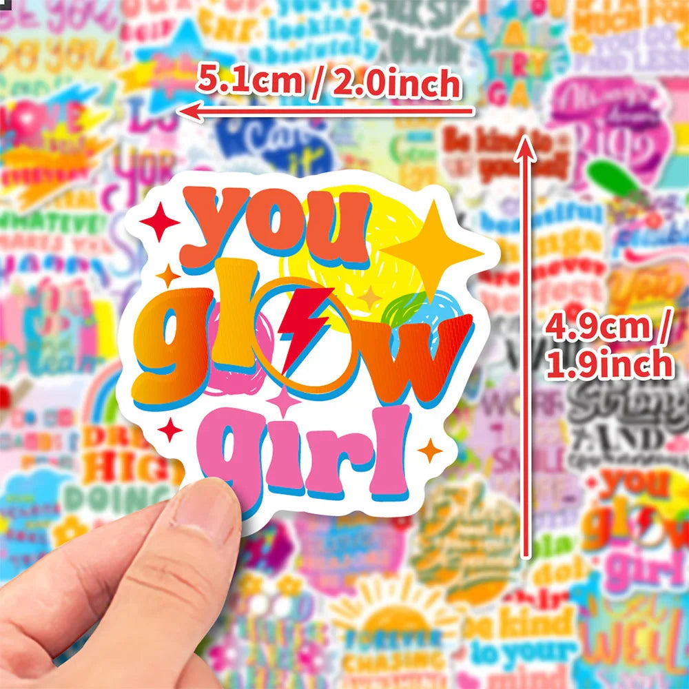 10/30/50/100pcs Cute Cartoon Motivational Phrase Stickers Inspirational Quote Decals Laptop Suitcase Phone Decoration Sticker (ONLINE ORDER ONLY)