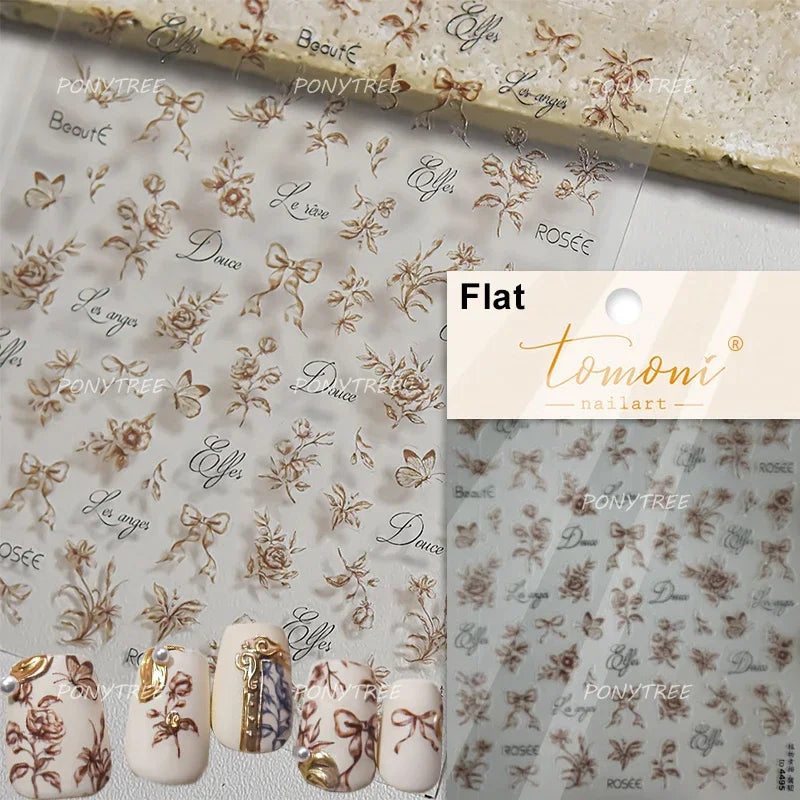 Embroidered Butterfly Flower Colourful Gradient Morning Glory Leaves Self Adhesive Nail Art Stickers Rhinestone Manicure Decals (ONLINE ORDER ONLY)