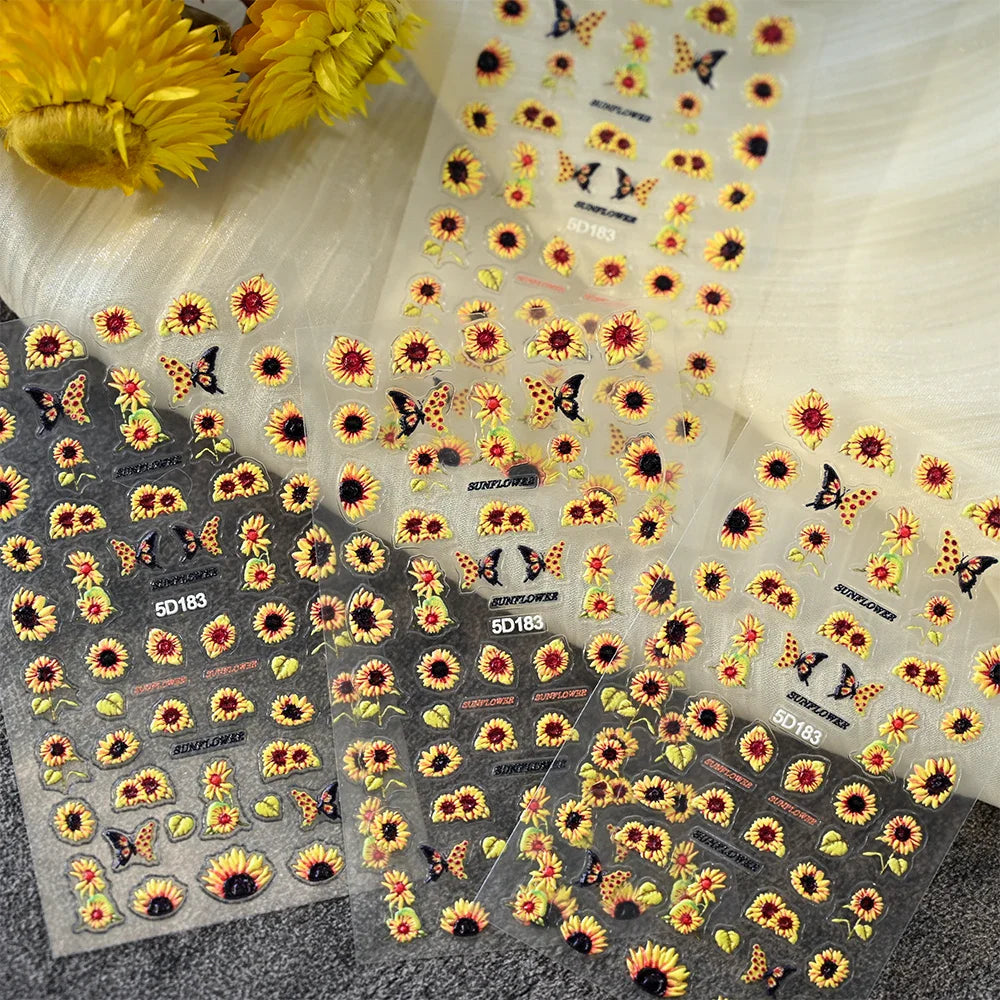 1pc Chic Sunflower 5D Nail Art Stickers Self-Adhesive Waterproof & Sustainable Decals for DIY Manicure Perfect for All Seasons * (ONLINE ORDER ONLY)