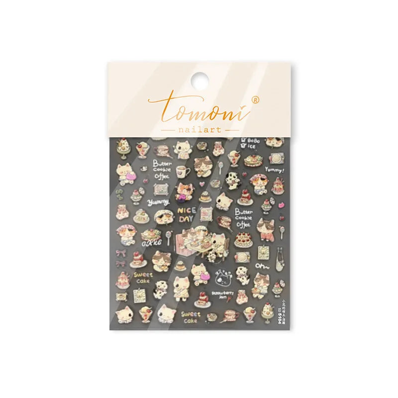 Cute Cat Cherry Sweet Cake Dog Butter Cookie Coffee Strawberry Jam Ice Cream Adhesive Nail Art Decoration Sticker Manicure Decal (Online Order Only)