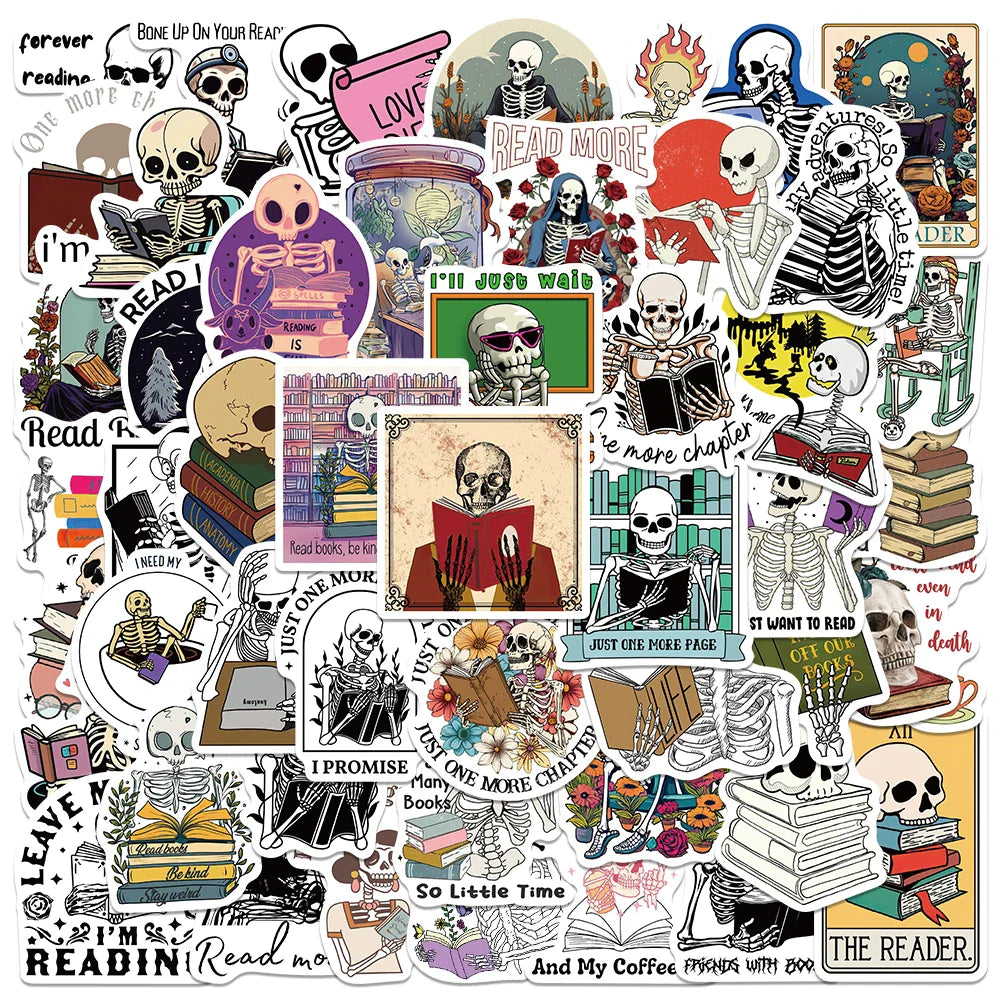 50PCS Skull Book Stickers Aesthetic DIY Scrapbook Laptop Luggage Graffiti (ONLINE ORDER ONLY)