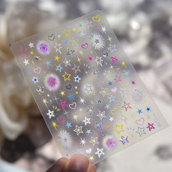 Colorful Starry Light Starburst Love Heart Halo Dyeing Soft Reliefs Self Adhesive Nail Art Decoration Stickers Manicure Decals (ONLINE ORDER ONLY)