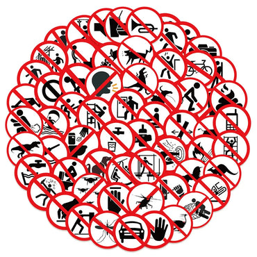 10/50pcs Funny Warning Mark Danger Banning Sign Graffiti Stickers Label Decorative Decals Luggage Laptop Car Waterproof Sticker (Online Order Only)