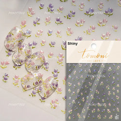 Golden Border Tulip Bloom Flower Bowknot Geometric Frame Metal Workmanship Charming Adhesive Nail Art Sticker Manicure Decals (ONLINE ORDER ONLY)