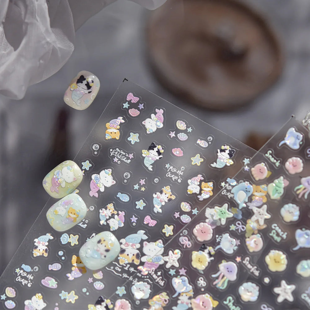 Ray Fish Shell  Conch Water Bubbles Octopus Starfish Mermaid Jellyfish Otter Dolphin Nail Art Decorations Sticker Manicure Decal (ONLINE ORDER ONLY)