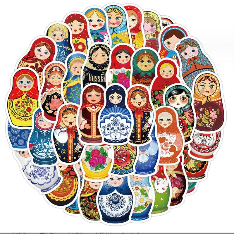 Cartoon Russian Doll Stickers Vinyl Decals for Laptop, Car, Fridge, DIY Decor (ONLINE ORDER ONLY)