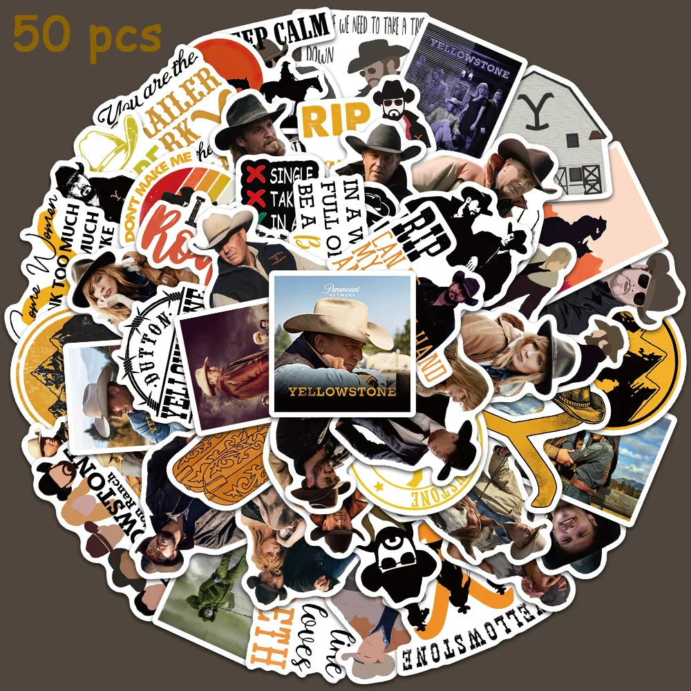 50pcs American Hot TV Yellowstone Season Show Stickers Laptop Luggage Guitar Skateboard Fridge Scrapbook Graffiti Sticker (ONLINE ORDER ONLY)