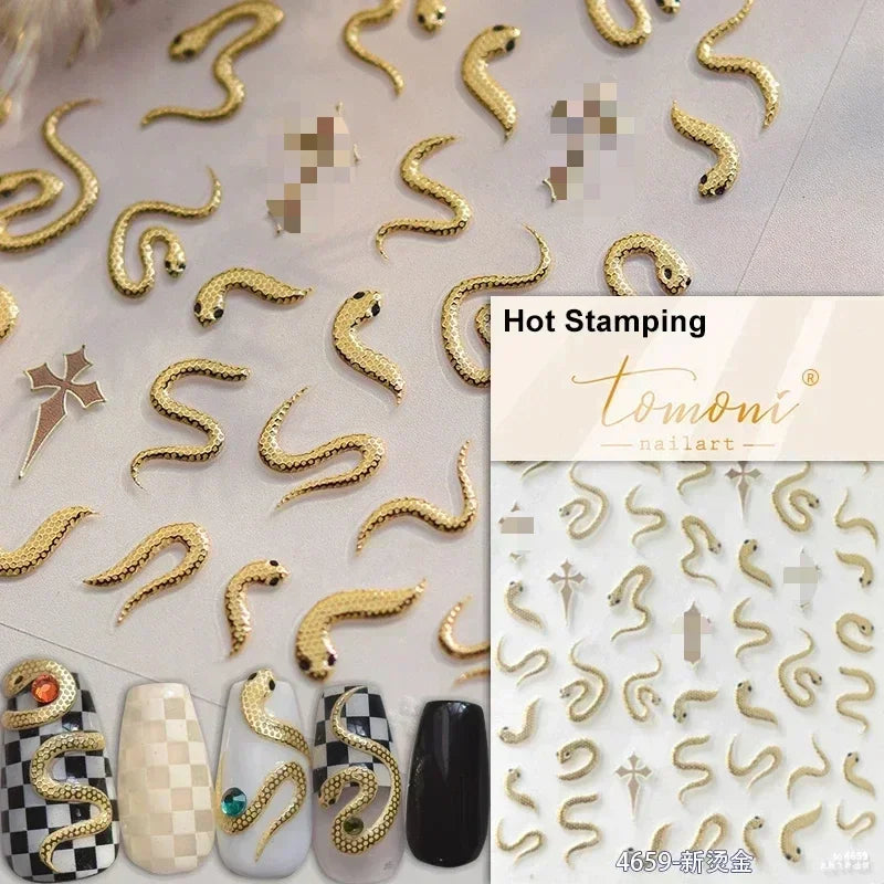 Dark Sword Coiled Snake Cross Butterfly Wing Starburst Starlight Gothic Reptile Animals Nail Art Sticker Festival Manicure Decal (ONLINE ORDER ONLY)