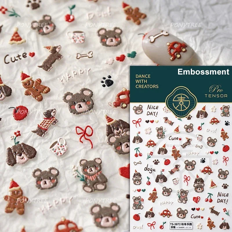 Apple Bear Bunny Snowman Winter Tree Bell Dog Self Adhesive Nail Art Stickers Snowflake Santa Claus Rhinestone Manicure Decals (ONLINE ORDER ONLY)
