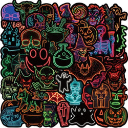 50pcs Halloween Neon Cartoon Stickers for Suitcase, Water Cup, Phone, Laptop, Car, Scooter, Refrigerator (ONLINE ORDER ONLY)
