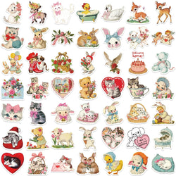 50Pcs Vintage Animals Clipart Animal Cartoon Stickers DIY Scrapbooking Guitar Snowboard Motorcycle Luggage Toy Sticker (ONLINE ORDER ONLY)