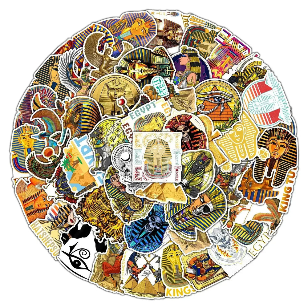 Retro Pharaoh Stickers Ancient Egypt Pyramid for Laptop Luggage Skateboard Phone Guitar (ONLINE ORDER ONLY)
