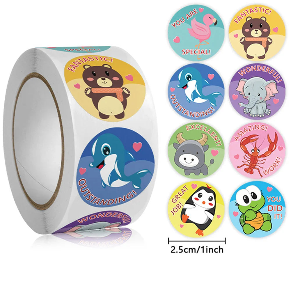 100-500pcs Round Cartoon Toys Animal stickers for kids Teacher Reward Encourage Sticker Office Stationery for children (Online Order Only)