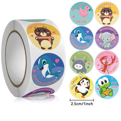 100-500pcs Round Cartoon Toys Animal stickers for kids Teacher Reward Encourage Sticker Office Stationery for children (Online Order Only)