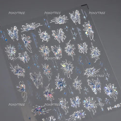 French Chic Blue Line Bowknot Fan Flower Leaves Butterfly Lace Frame Bell Shiny Self Adhesive Nail Art Stickers Manicure Decals (ONLINE ORDER ONLY)