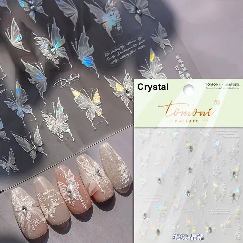 Charming Beautiful Black White Small Butterfly Flower Petal Love Heart Bowknot 5D Self Adhesive Nail Art Sticker Manicure Decals (Online Order Only)