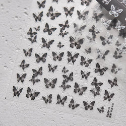 Charming Beautiful Black White Small Butterfly Flower Petal Love Heart Bowknot 5D Self Adhesive Nail Art Sticker Manicure Decals (Online Order Only)