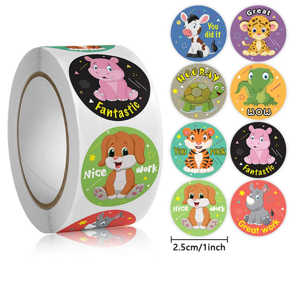 100-500pcs Animal Reward Stickers Adorable Round Kids Motivational Stickers Cartoon for Teacher Classroom Supplies (ONLINE ORDER ONLY)
