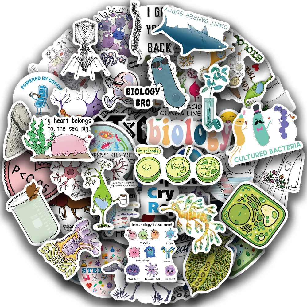 50pcs Biology Laboratory Research Stickers For Furniture Wall Desk Chair Toys Computer Motorcycle Science Chemistry Sticker (ONLINE ORDER ONLY)