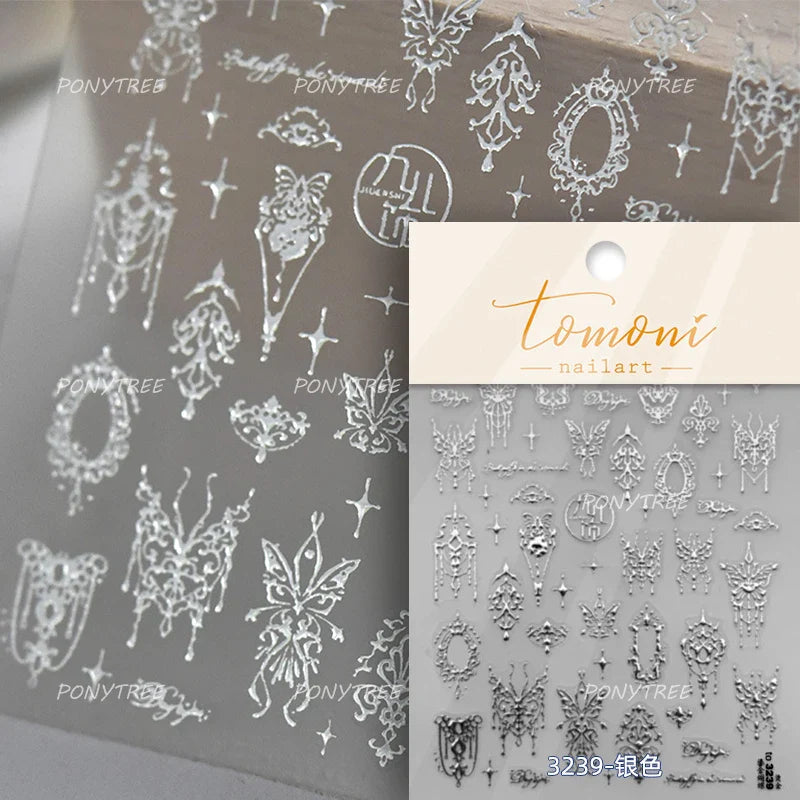 Shiny Butterfly Lace Line Bowknot Silk Ribbon Star Love Heart Fantasy Delicate Chic Adhesive Nail Art Stickers Manicure Decals (Online Order Only)