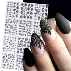 12PCS Black Nail Stickers 3D Flower Leaf Necklace Gel Decals Manicure Design (ONLINE ORDER ONLY)