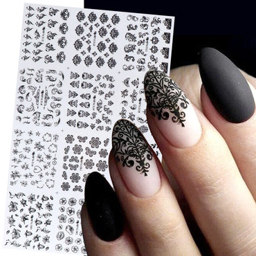 12PCS Black Nail Stickers 3D Flower Leaf Necklace Gel Decals Manicure Design (ONLINE ORDER ONLY)