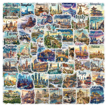 10/50pcs Cool Global Travel City Landscape Stickers Decals DIY Phone Laptop Guitar Stationery Skateboard Toy Waterproof Sticker (Online Order Only)