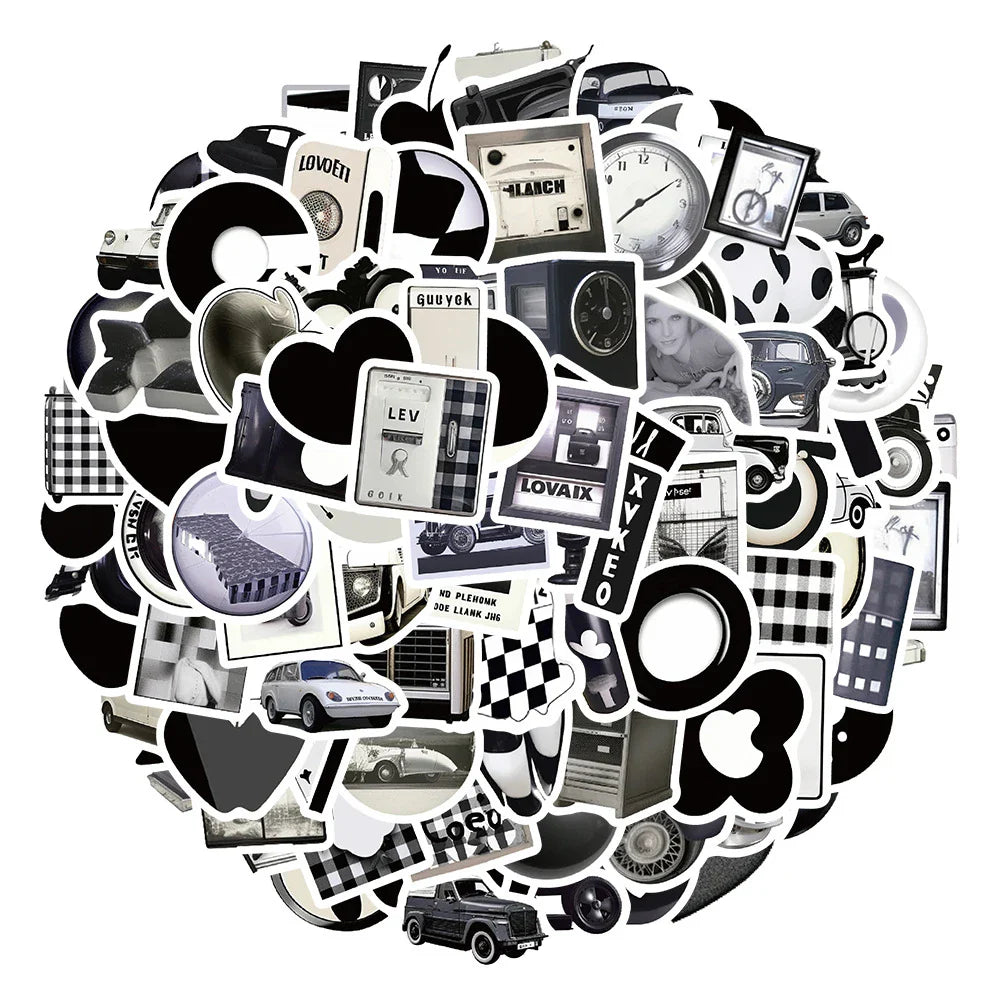 10/30/50/100pcs Ins Style Cute Stickers Black White Simple Decals Kids Toy DIY Laptop Notebook Phone Suitcase Decoration Sticker (ONLINE ORDER ONLY)