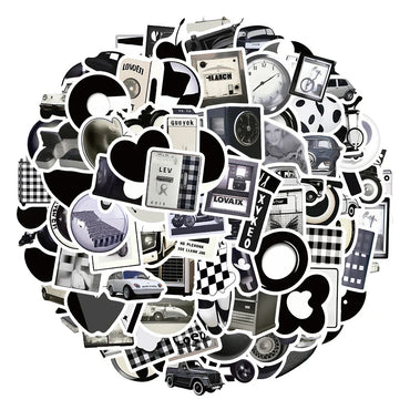 10/30/50/100pcs Ins Style Cute Stickers Black White Simple Decals Kids Toy DIY Laptop Notebook Phone Suitcase Decoration Sticker (ONLINE ORDER ONLY)