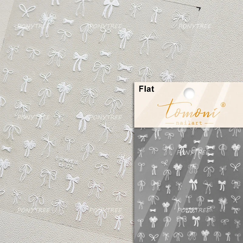 Cute 3D White Rose Flower Lace Bud Silk Bowknot Butterfly Dreamy Shiny Relief Chic Self Adhesive Nail Art Sticker Manicure Decal (ONLINE ORDER ONLY)